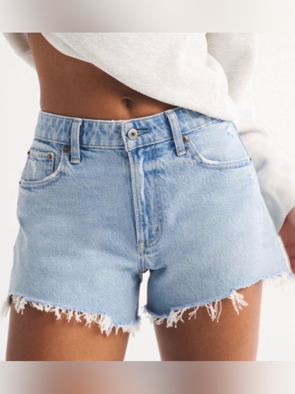 Abercrombie & Fitch, Curve Love, Light Blue Denim, Cutoff, High-Rise Shorts